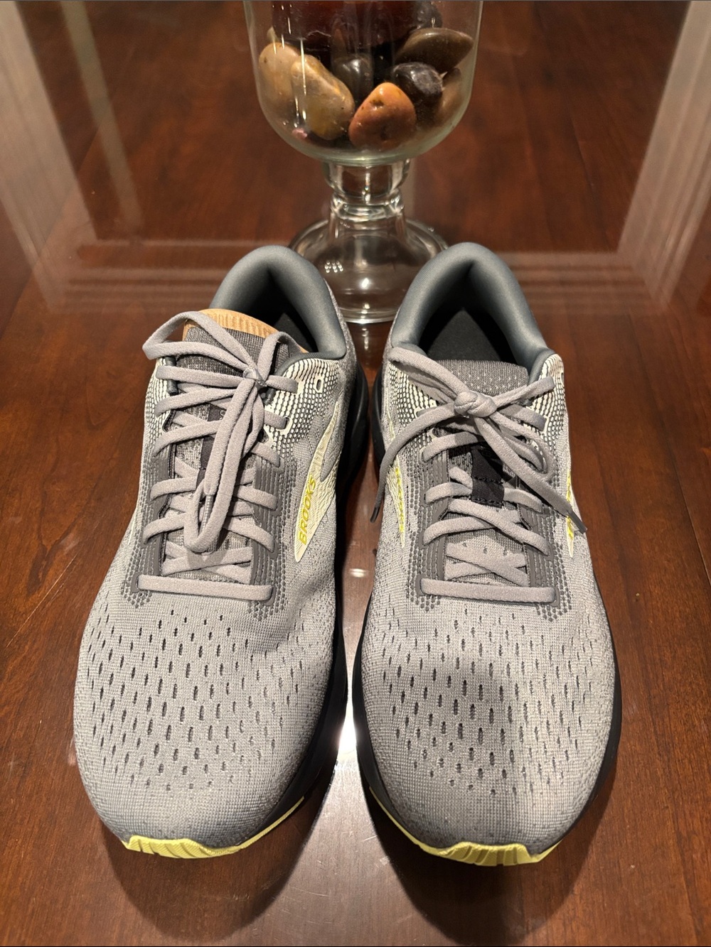 Brooks Ghost Men's Running Shoes — extra wide 4E Gray with Yellow/Black Accents - Picture 9 of 9